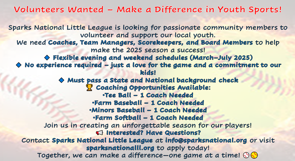 We Need Volunteers!  Coaches and board members etc.